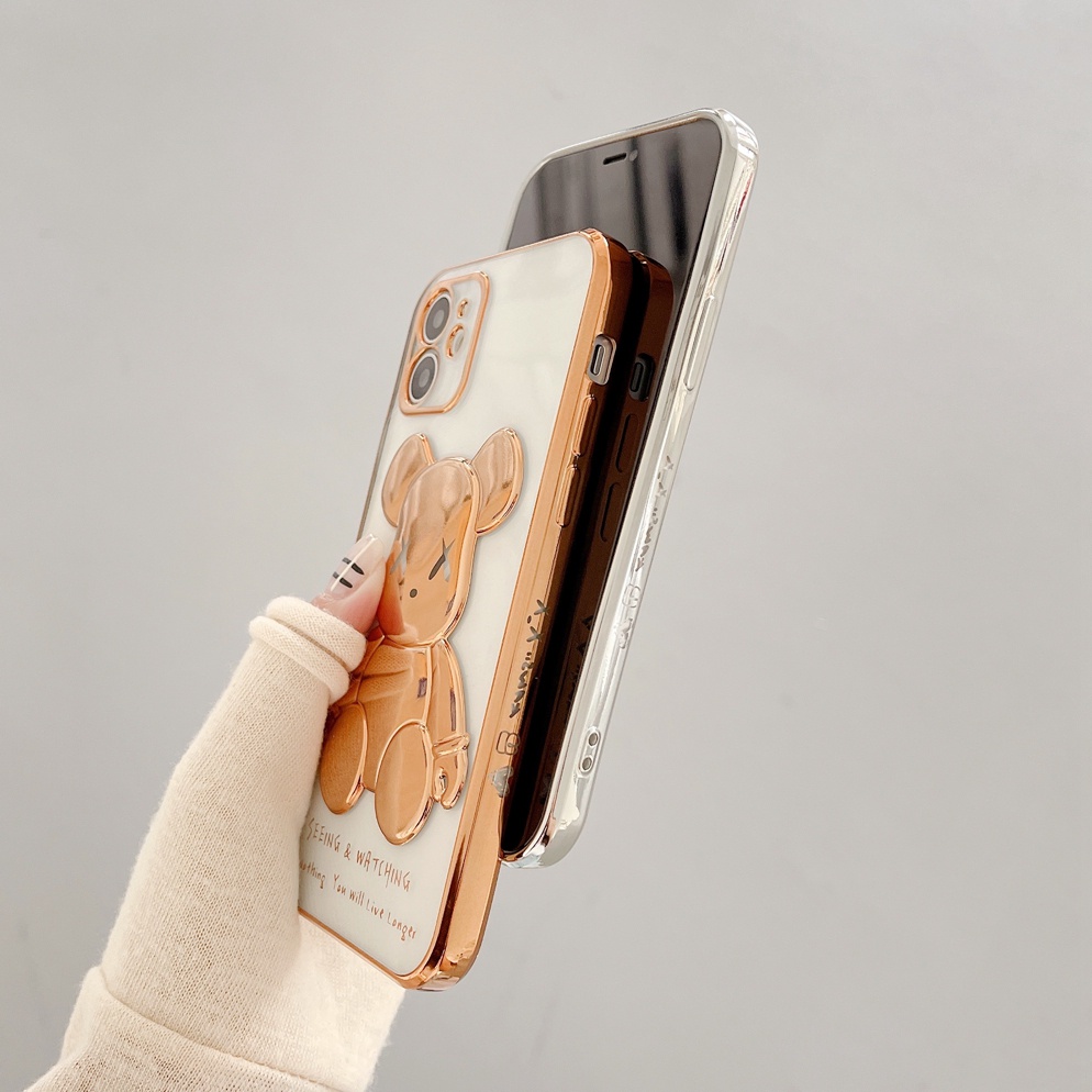 Ốp điện thoại mềm trong suốt mạ điện in gấu case for cho Iphone 13 pro max 12 Pro Max 11 Pro Max Xs Max Xr X 7 8 Plus 7 Plus