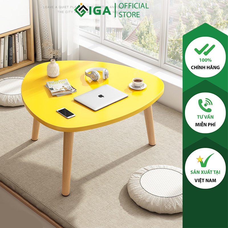 Bàn trà tam giác IGA ngồi bệt 3 chân gỗ sồi hiện đại đa năng phòng khách- GP77