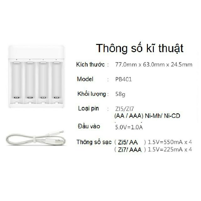 🎯️ Pin sạc AA Xiaomi Zi5 Dung lượng 1800mah sạc lại tới 1500 lần, pin tiểu sạc cao cấp tuổi thọ cao