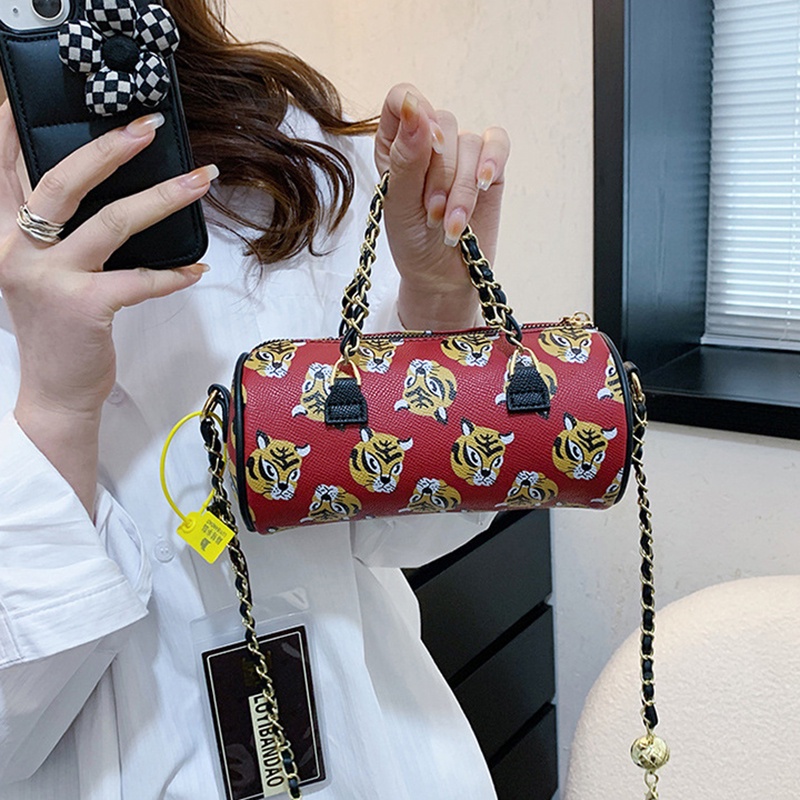 IELGY Túi Đeo Vai Hình Trụ In Họa Tiết Hoạt Hình Dễ Phối Đồ Thời Trang Cho Nữ