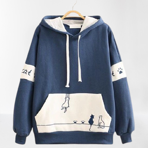Áo hoodie, áo khoác nam nữ thời trang mùa đông phối nón đơn giãn họa tiết mèo leo tường cute | BigBuy360 - bigbuy360.vn