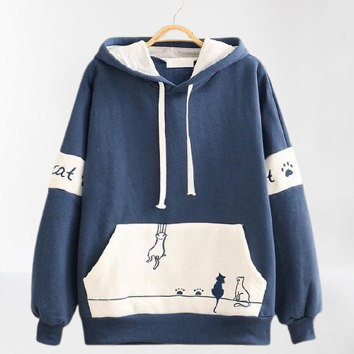 Áo hoodie, áo khoác nam nữ thời trang mùa đông phối nón đơn giãn họa tiết mèo leo tường cute | WebRaoVat - webraovat.net.vn