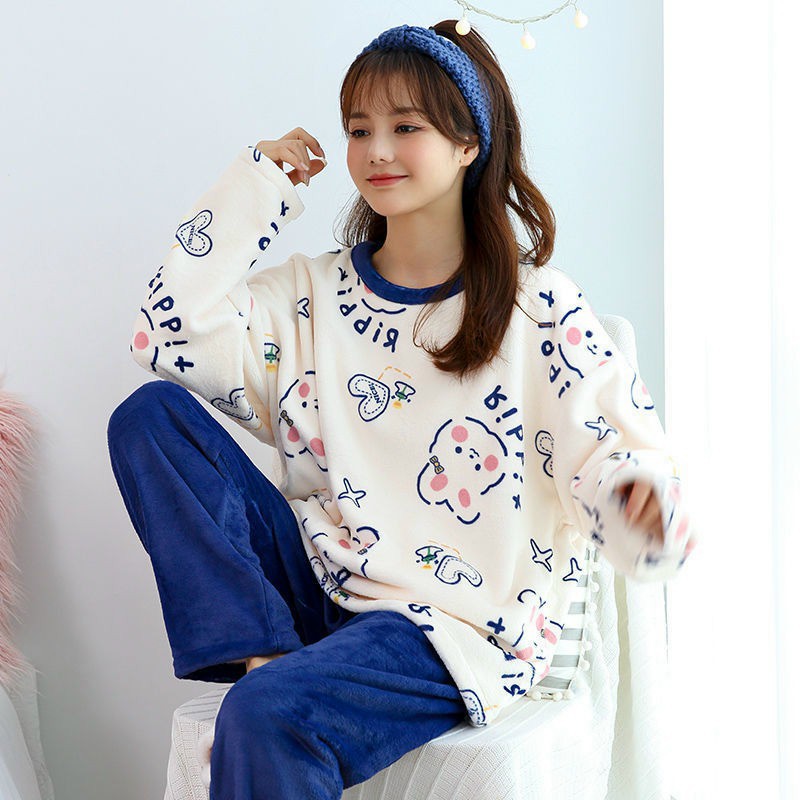 [ FREESHIP TẶNG MẶT NẠ] Bộ đồ ngủ nữ, quần áo mặc nhà dài tay nhung bông giữ nhiệt thu đông xuân QA05 | BigBuy360 - bigbuy360.vn