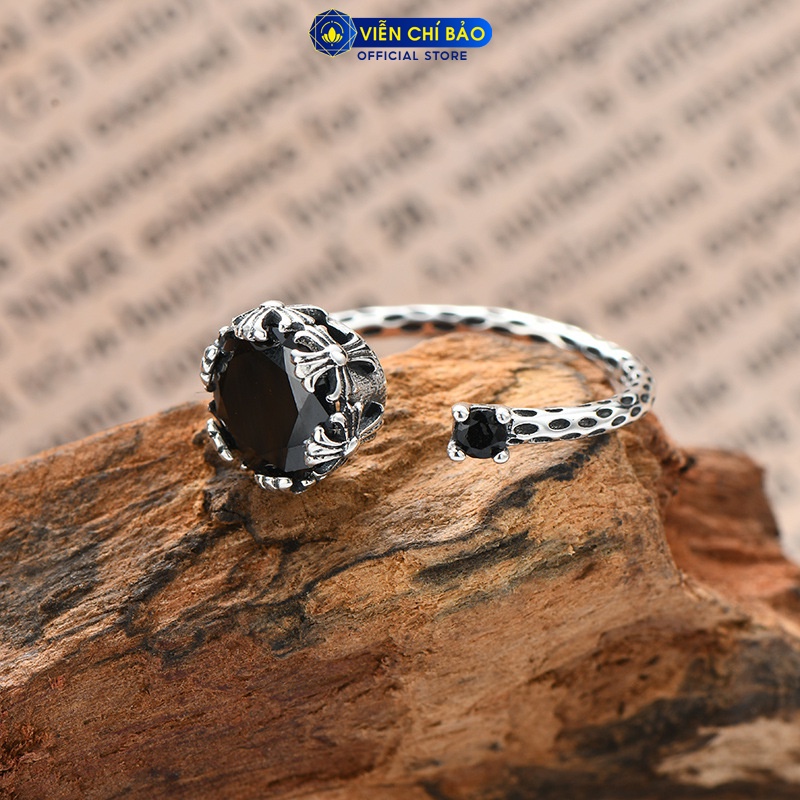 Nhẫn bạc nữ họa tiết Chrome Hearts đá đen chất liệu bạc Thái 925 thời trang phụ kiện trang sức nữ Viễn Chí Bảo N000321