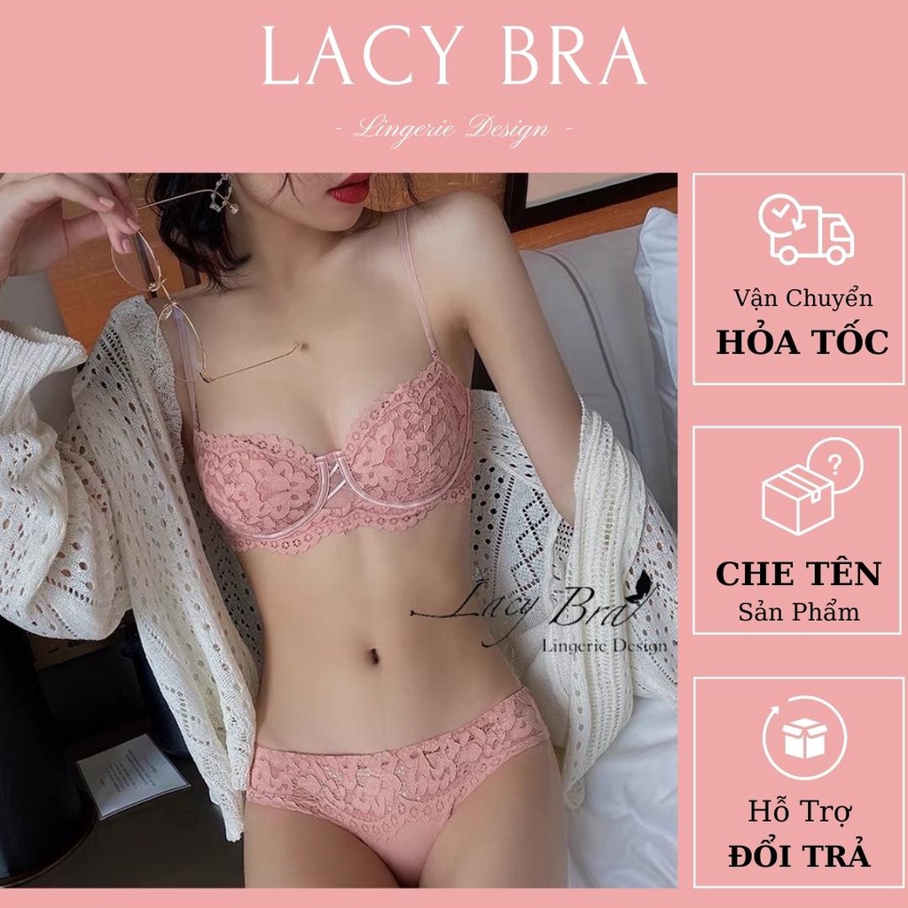 Bộ Đồ Lót, Set Đồ Lót Ren Hoa Có Gọng Không Đệm Lacy Bra - B26