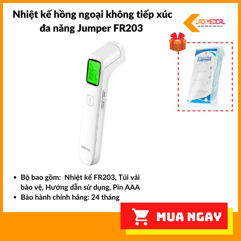 Nhiệt kế hồng ngoại không tiếp xúc đa năng Jumper FR203 [Hàng chính hãng BH 24 tháng]