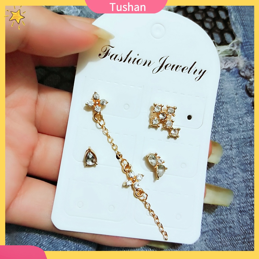 Set 4 khuyên tai đính đá thời trang cho nữ