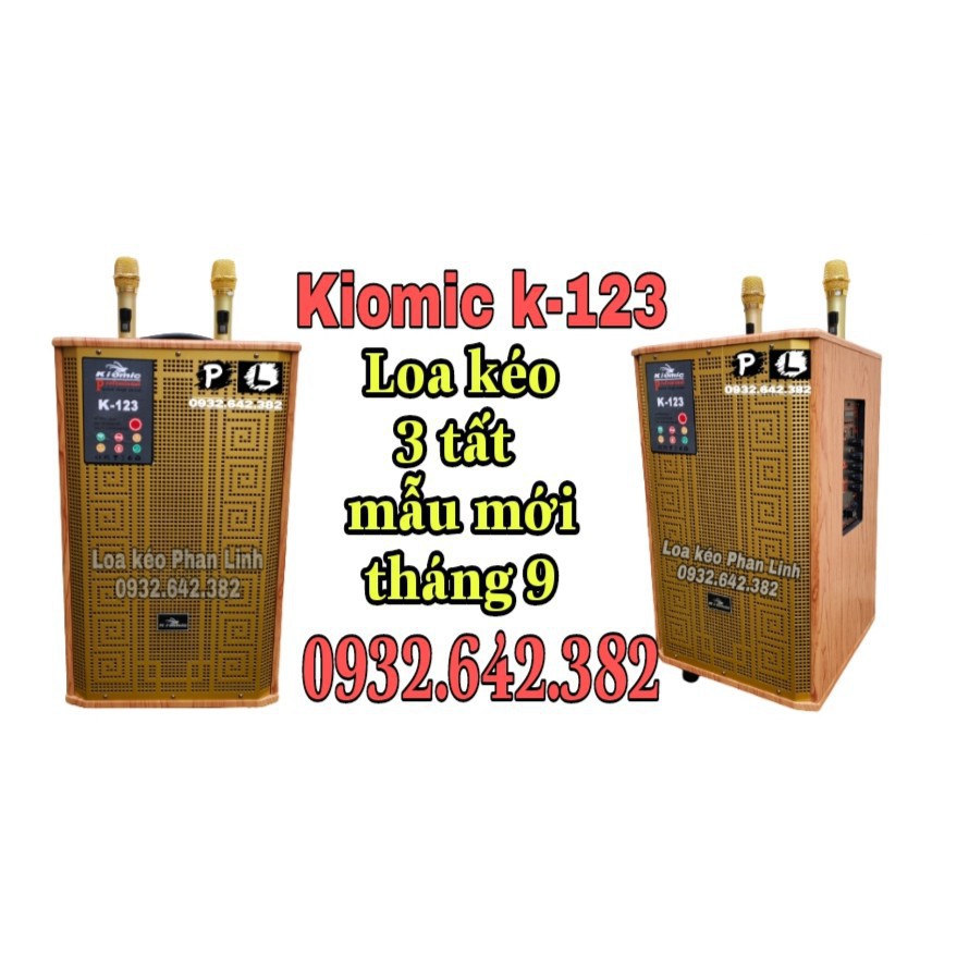 Loa kéo di động , loa karaoke kiomic k123 bass 3 tất kèm 2 micro không dây