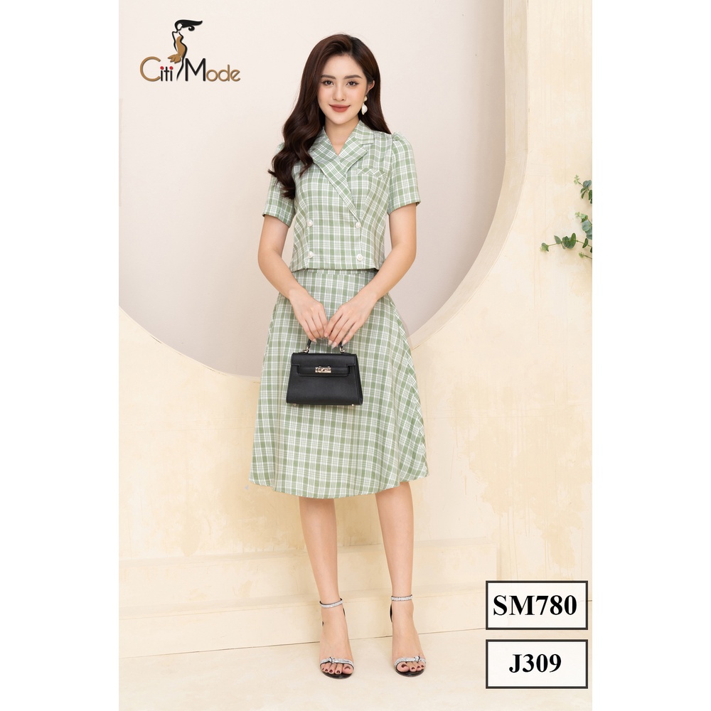 Chân váy công sở CITI MODE FASHION thiết kế dáng xoè kẻ xanh J309