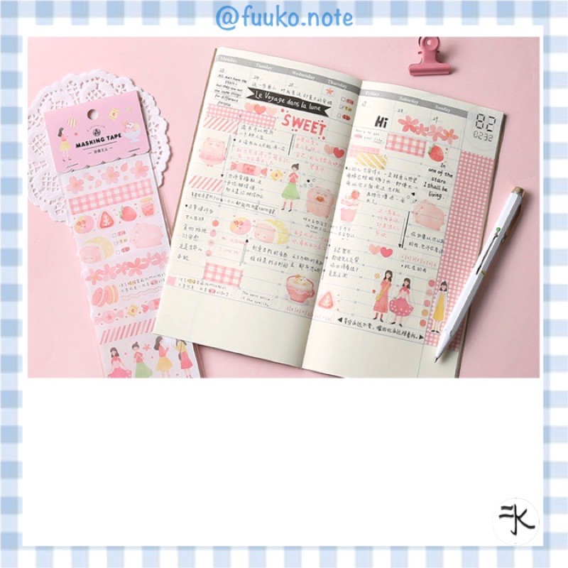 Miếng dán dài Daily life mohamm, masking tape trang trí sổ tay bullet journal