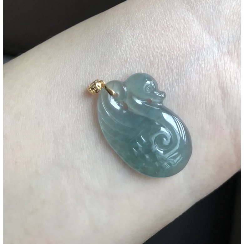 Mặt thiên nga Jadeite Jade A thiên nhiên móc gold 18K