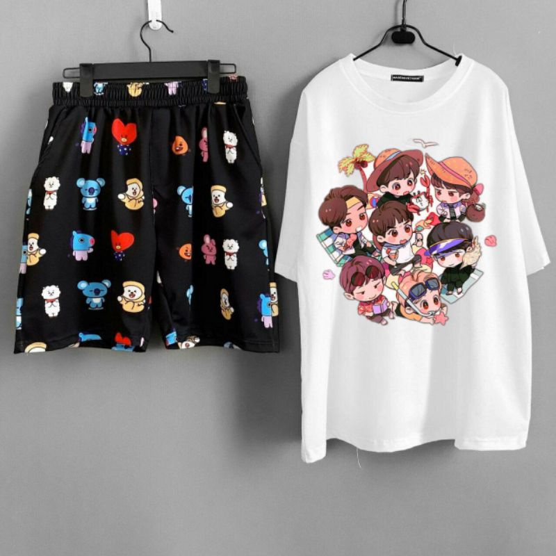 UNISEX - SET BT21 - SET QUẦN ÁO BTS - SHORT BTS - SHORT CARTOON - ÁO THUN SHOOKY, COOKY, KOYA, VÁN