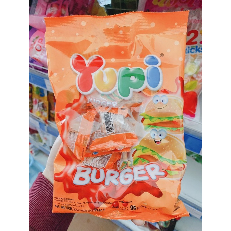 KẸO DẺO YUPI BURGER, PIZZA,COLA, BÒ SỮA, HOTDOG GÓI 96g