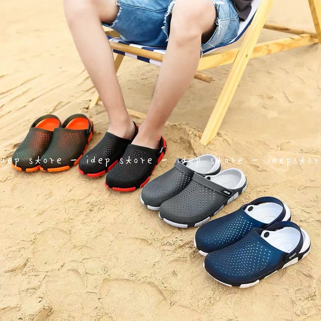 Dép sục nhựa dẻo lỗ lưới tổ ong đi mưa bít mũi nam siêu nhẹ IDEP - SL015