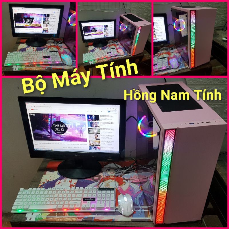 Bộ Máy Tính Mới màu hồng đẹp chơi game, văn phòng và làm kỹ thuật - vỏ hồng mới có kính trong suốt