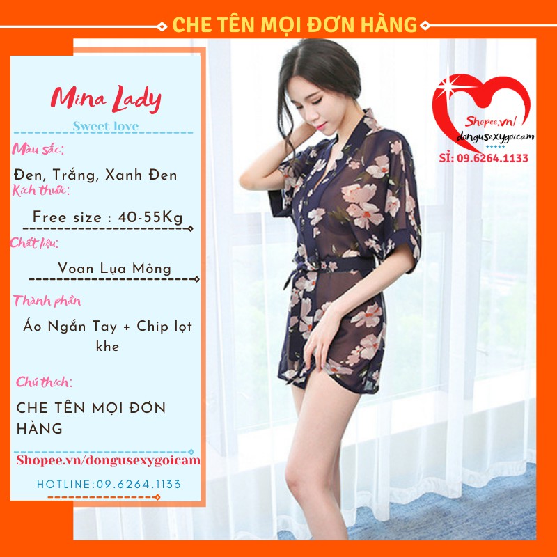Áo choàng ngủ nữ sexy kimono kèm quần lót lọt khe đi biển voan hoa gợi cảm