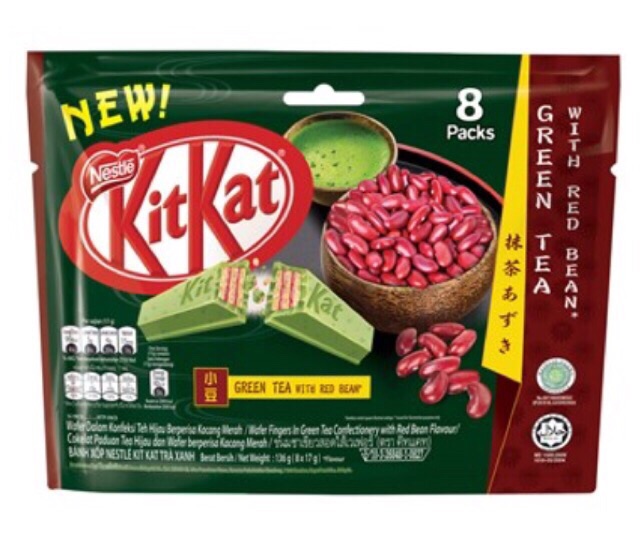 Bánh xốp phủ sô cô la trà xanh Nestlé KitKat gói 156gr x 8 thanh