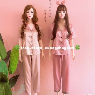 Bộ phi lụa phối tay ngắn quần dài