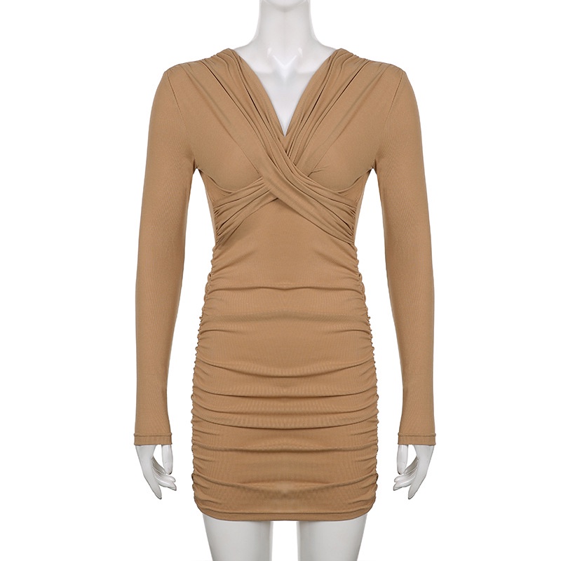 Đầm DUNEA tay dài cổ chữ V thiết kế đan chéo thời trang quyến rũ cho nữ