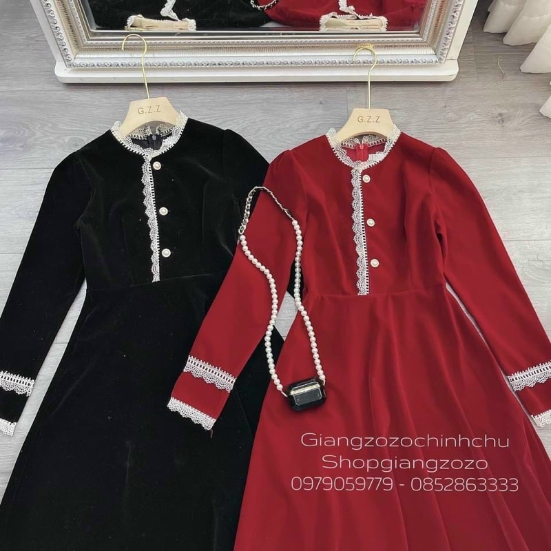 Váy nhung phối ren