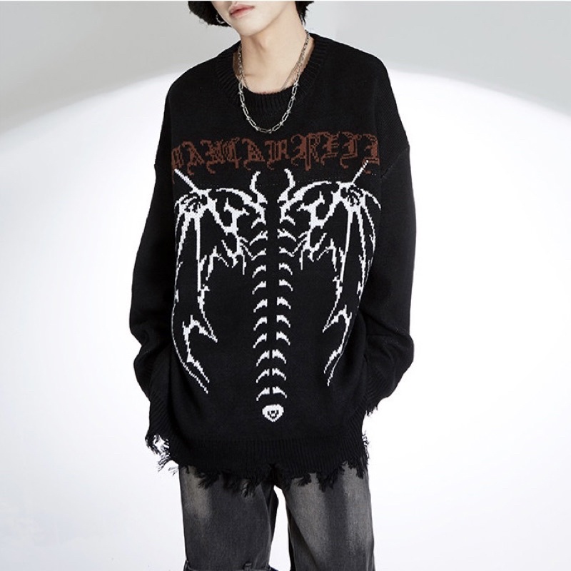Áo len Rockboiz dáng rộng phong cách streetwear, Y2K, Grunge