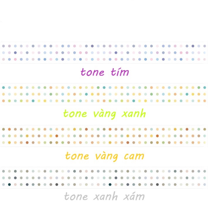 Washi tape chấm bi nhiều màu sắc, băng dán giấy washi chấm tròn trang trí sổ tay, bullet journal, DIY