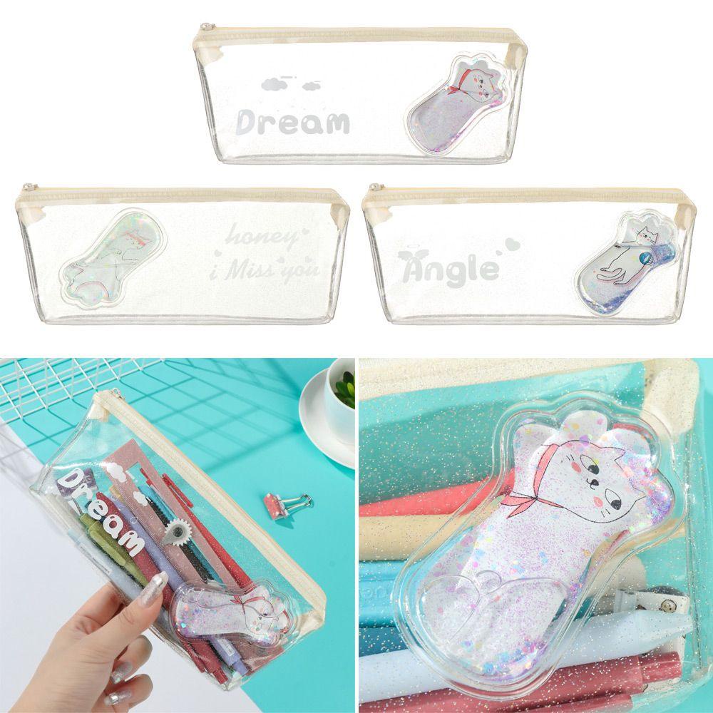 MIHAN1 School Supplies Quicksand Pencil Case High Capacity Cosmetic Bag Cartoon Pen Bag Transparent Organizer Peach Avocado Gifts Stationery Makeup Pouch/Multicolor
