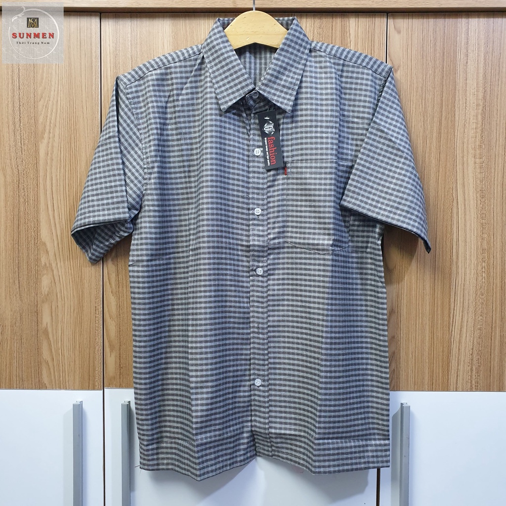 [HCM] Áo Sơ Mi Nam Trung Niên Tay Ngắn Vải Đũi Cao Cấp Siêu Mát From Rộng Rãi Thoải Mái Họa Tiết Caro Size Từ 50-90kg