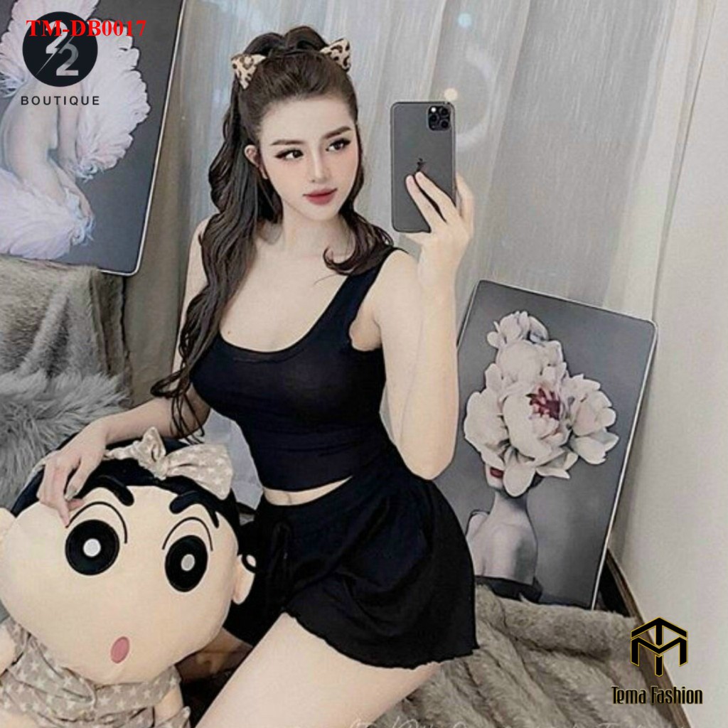Đồ bộ nữ TEMA - Đồ ngủ nữ mặc ở nhà gồm áo hai dây viền bèo kèm quần đùi len tăm siêu mát | BigBuy360 - bigbuy360.vn