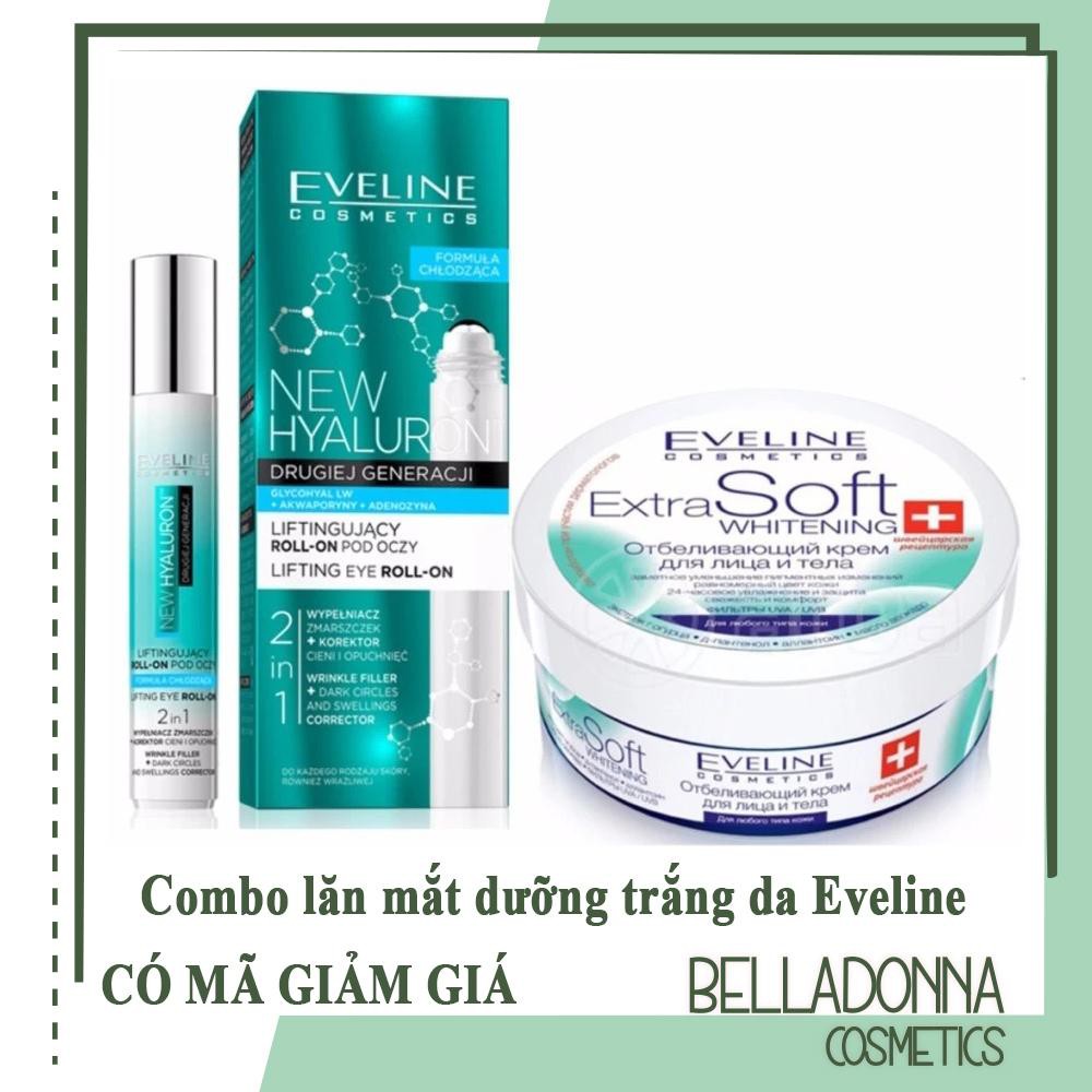 Combo Lăn Xóa Nhăn Trẻ Hóa Vùng Da Mắt Eveline New Hyaluron 15ml + Kem Dưỡng Trắng Mặt Và Toàn Thân Eveline Extra 200ml