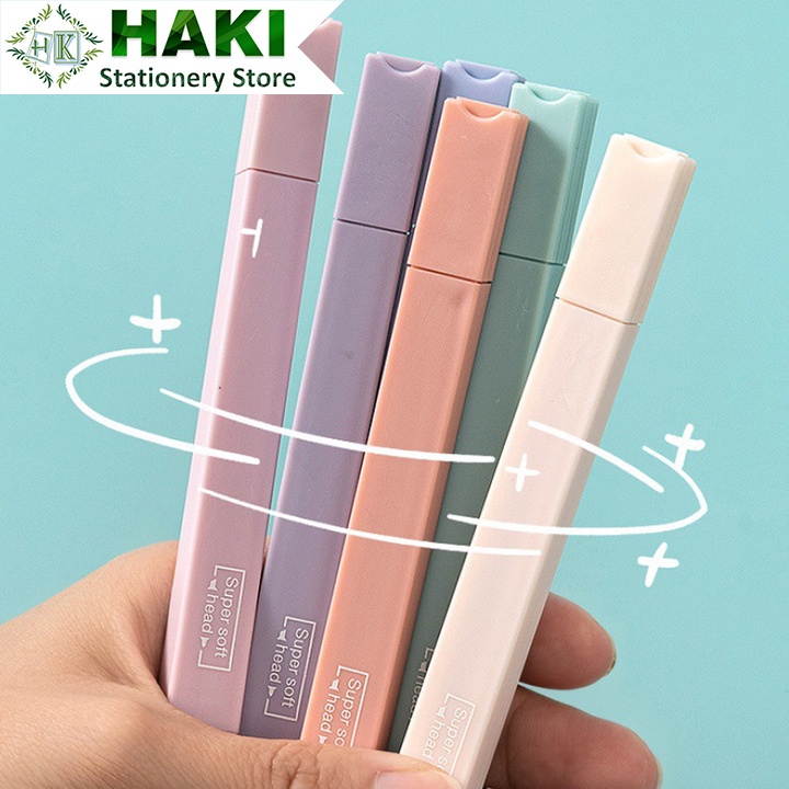 Bút highlight pastel 2 đầu HAKI, bút đánh dấu nhớ dòng morandi trang trí sổ bullet journal văn phòng phẩm B51