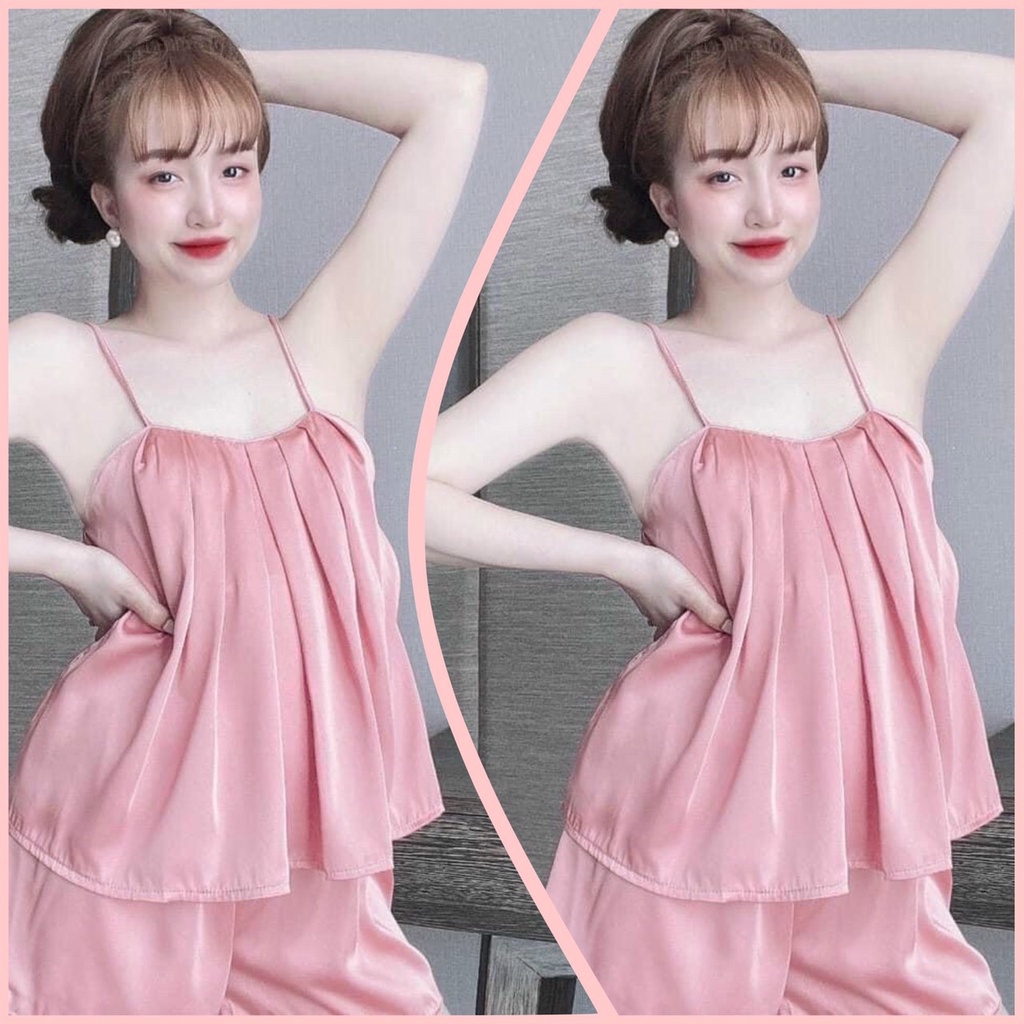 💕💕Sét đồ ngủ gấp ly🍒siêu rẻ lụa satin 💕 2 dây dễ thương