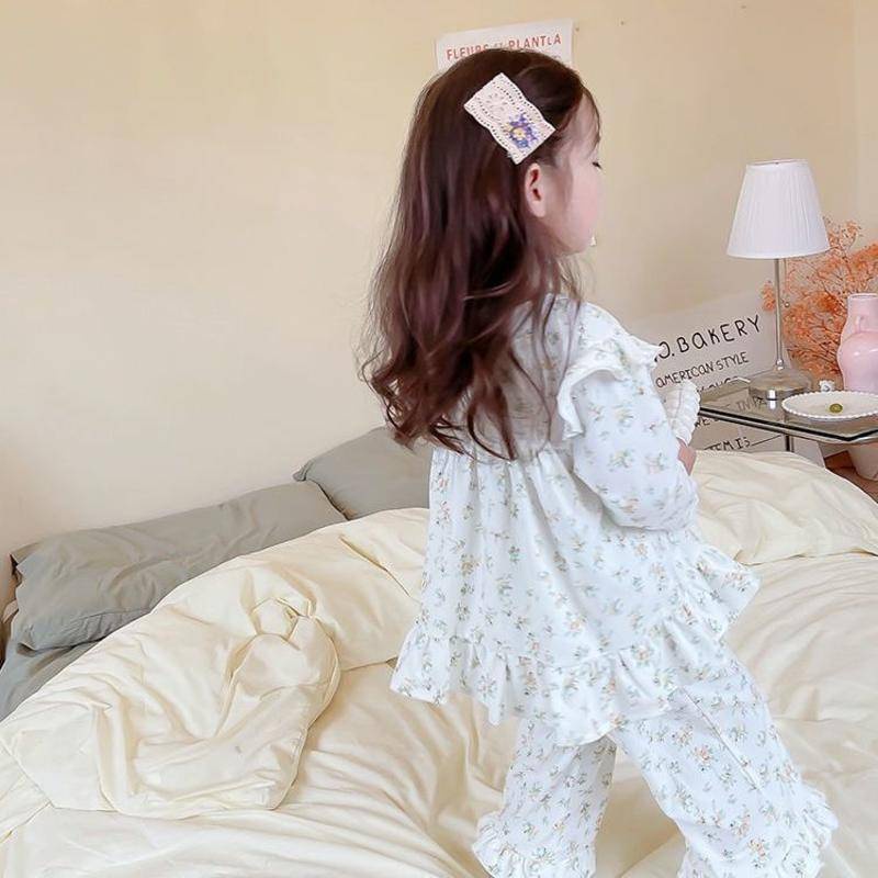 Bộ Đồ Ngủ Cotton Tay Dài Thoải Mái Phong Cách Công Chúa Hàn Quốc Cho Bé Gái