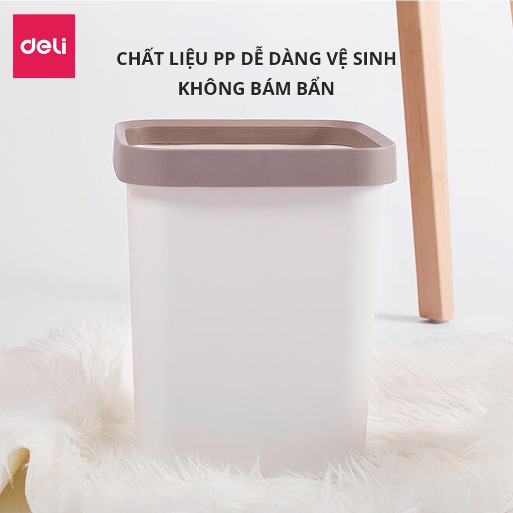 Thùng rác vuông Deli -  Dung tích 10l / 12l - Có nẹp giữ túi thông minh, nhựa pp dễ vệ sinh, không bám bẩn - 18820/18821