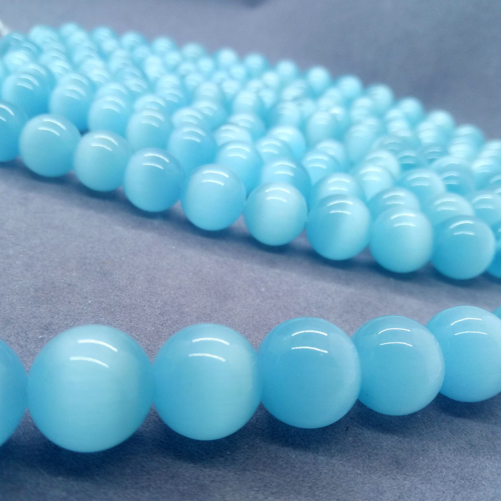 Hạt mắt mèo xanh 4-12mm Dây tự nhiên Opal lỏng lẻo DIY để làm vòng tay