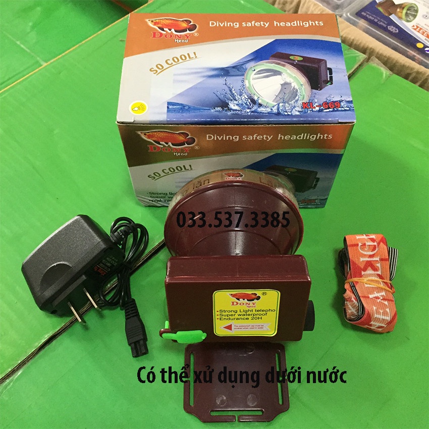 Đèn đội đầu siêu sáng, đèn pin đội đầu KL 669 chống nước, công suất 60W