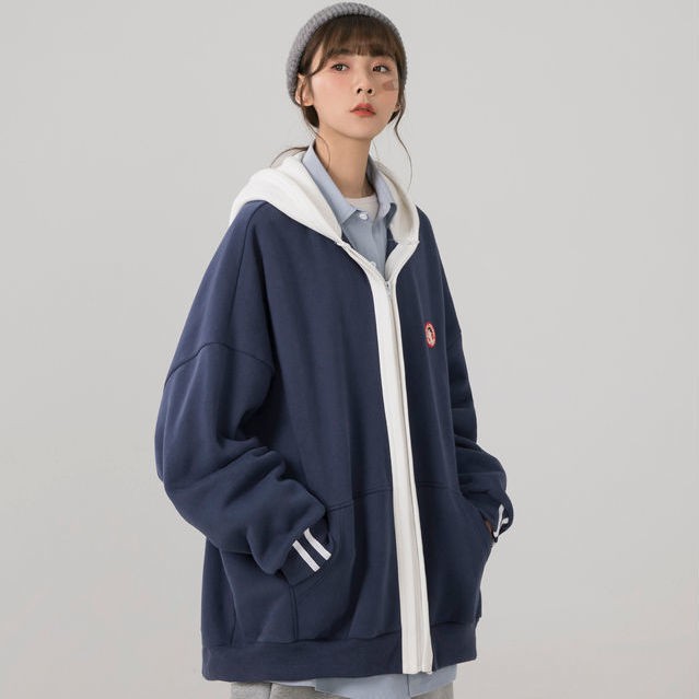 Áo Khoác Hoodie Dáng Rộng Giả Nhiều Lớp Kiểu Retro Hàn Quốc Cá Tính