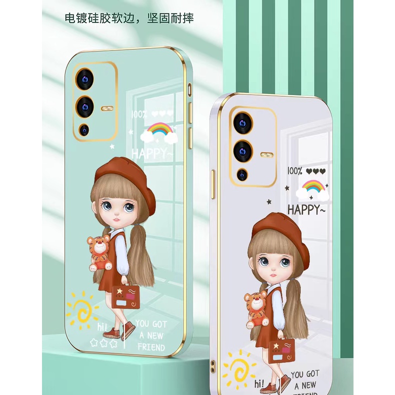 Soft case Samsung A03S A50 A50S A30S A11 M11 A10S A02 A12 5G A21S A30 A20 A22 4G M22 M32 4G M12 A02S M02 M01S Straight edge 90° electroplating cartoon red hat girl mobile phone case