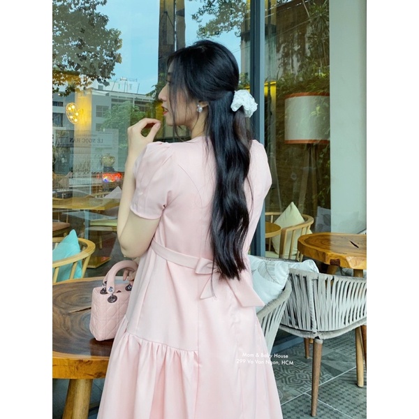 Đầm bầu đuôi cá tay phồng dập ly hồng Pastel nữ tính -  Mila Dress