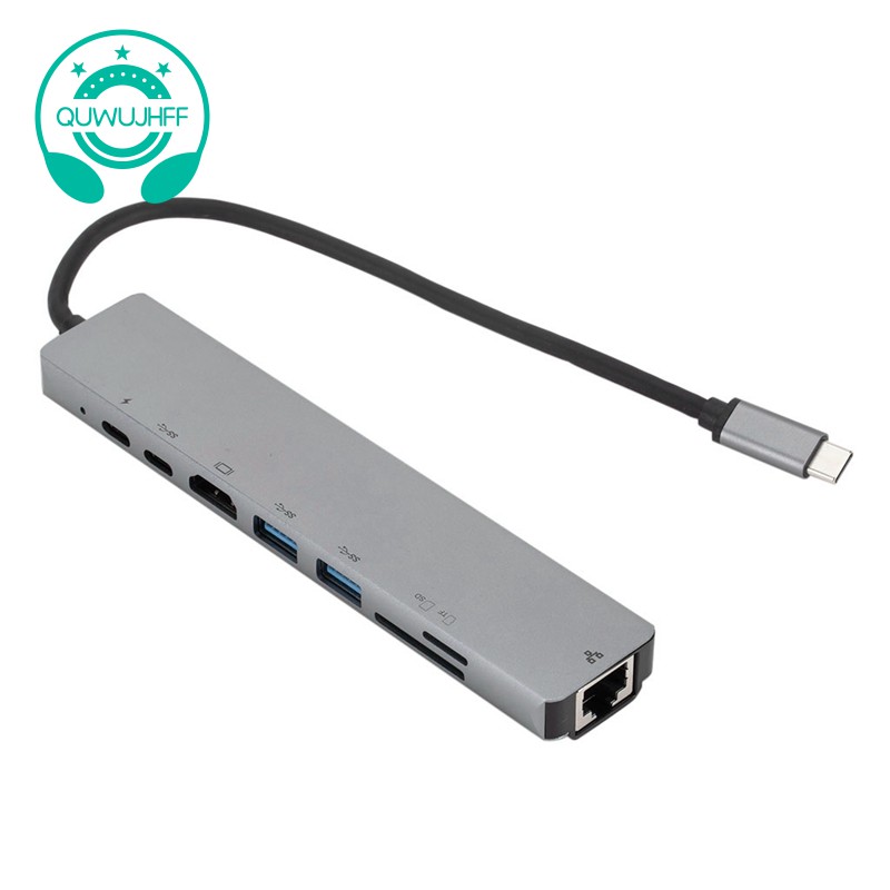 Bộ Chuyển Đổi 8 Trong 1 Usb-C Sang Type-C 2 Usb 3.0 Hub 4k Hdmi Rj45 Cho Macbook