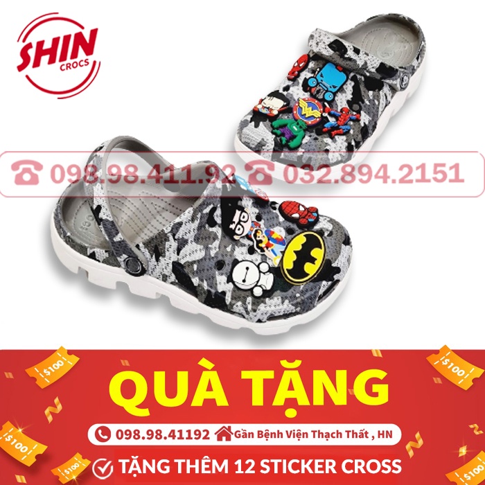 dép cross💖FREESHIP💖dép cross ràn ri xám đế trắng SHINCR77789 tặng thêm 12 sticker cross cài dép