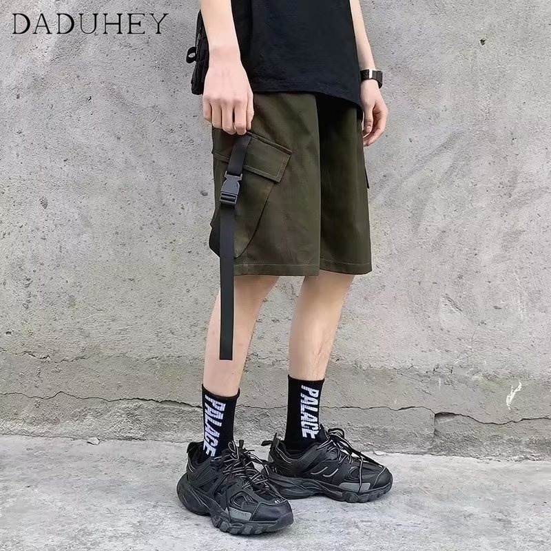DaDuHey Men's Korean-Style Summer Retro Multi-Pocket Workwear Shorts Ins Loose Casual Straight-Leg Five Points Sports Pants