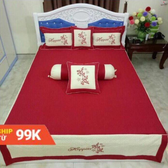 Set chăn ga gối satin 7 món thêu cực đẹp dùng phòng cưới,làm quà tặng biếu sang trọng .