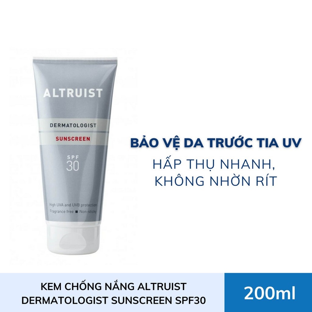 Kem Chống Nắng Hoá Học Giúp Bảo Vệ Da Khỏi Các Tia UVA/UVB Altruist Dermatologist Sunscreen SPF30 200ml