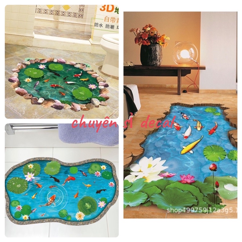 Decal Dán Tường , dán sàn nhà Mẫu Bể cá 3d kt 60*90cm