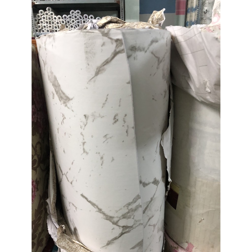 1M x 45cm Giấy dán tường có sẵn keo - đá hoa cương vân xám nền trắng