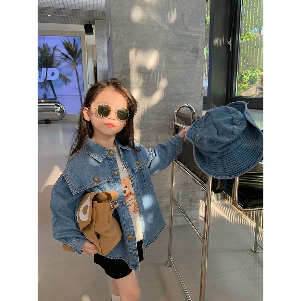 Áo Khoác Denim Dáng Rộng Thời Trang Mùa Thu Phong Cách Hàn Quốc Cho Bé Gái