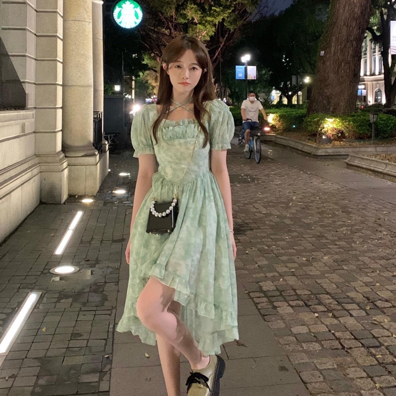 Đầm Chiffon Cổ Vuông Dáng Dài Thời Trang Mùa Hè Pháp Hàng Mới 2022 (Ảnh thật cuối )
