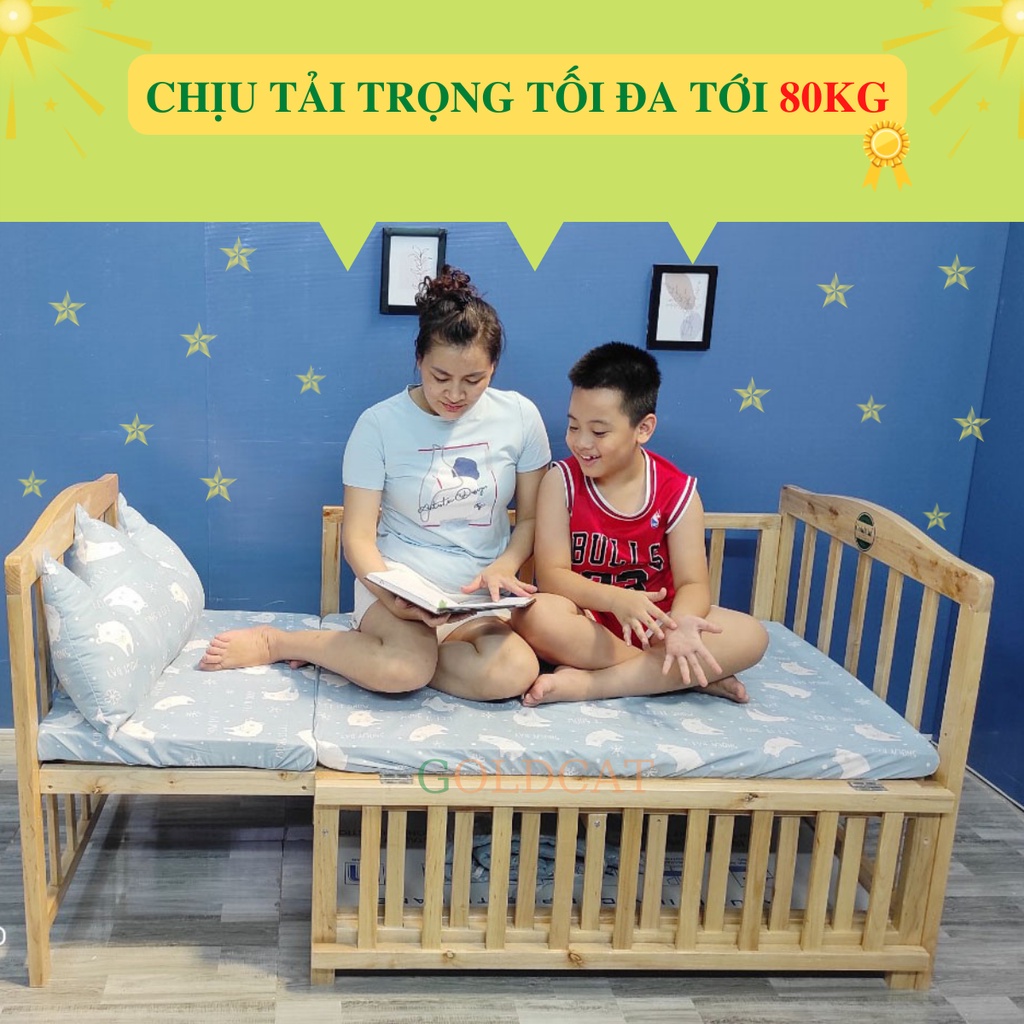 Nôi Cũi Gỗ Quế Đa Năng Cho Bé GOLDCAT C8V Có Thể Kéo Dài Thành Giường Lớn Cho Trẻ từ 0-10 tuổi