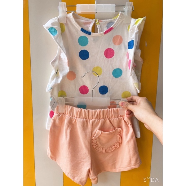 Set quần áo chấm bi bé gái Zara auth sz 18/24m